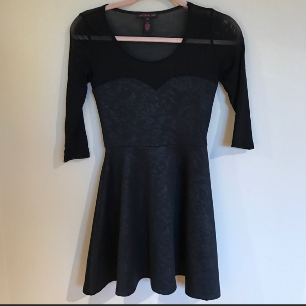 Material Girl Black Skater Dress w/ Mesh Sz Small
